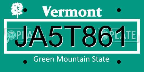 JA5T861 Vermont License Plate