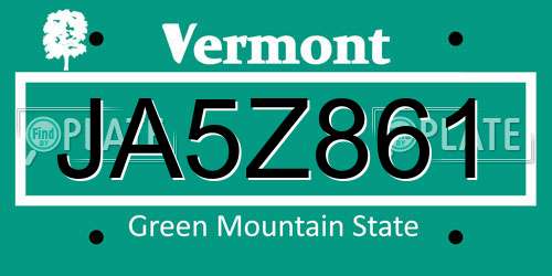 JA5Z861 Vermont License Plate