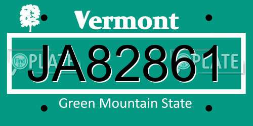 JA82861 Vermont License Plate