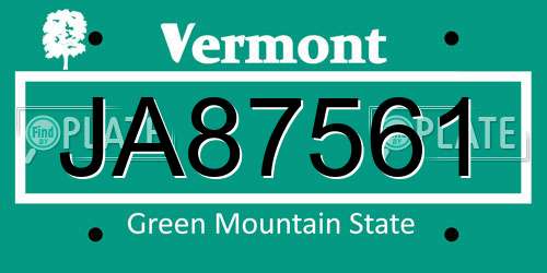 JA87561 Vermont License Plate