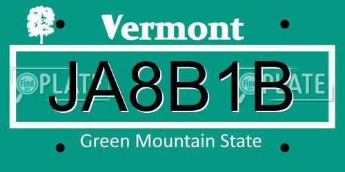 JA8B1B Vermont License Plate