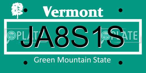 JA8S1S Vermont License Plate