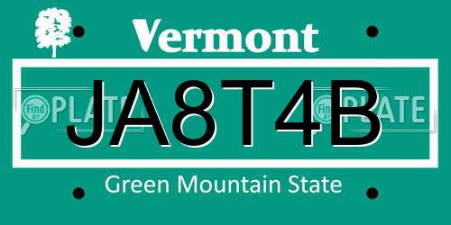 JA8T4B Vermont License Plate