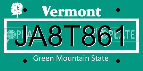 JA8T861 Vermont License Plate