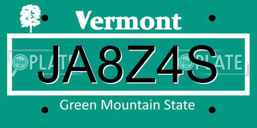 JA8Z4S Vermont License Plate
