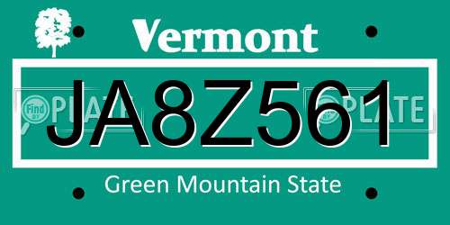 JA8Z561 Vermont License Plate