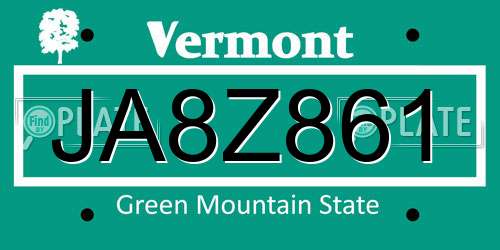 JA8Z861 Vermont License Plate