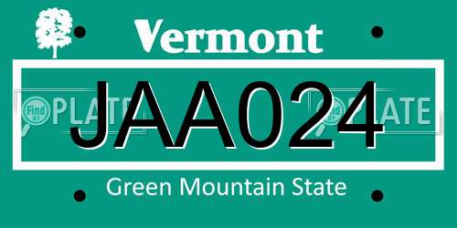 JAA024 Vermont License Plate