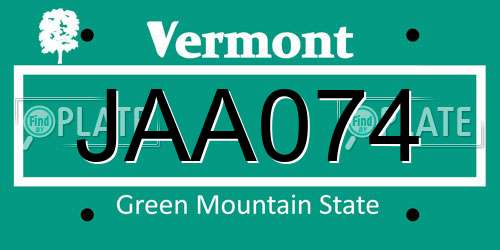 JAA074 Vermont License Plate