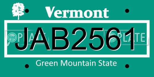 JAB2561 Vermont License Plate