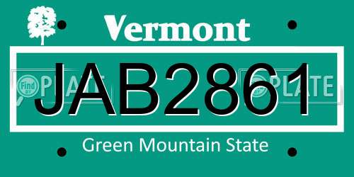 JAB2861 Vermont License Plate