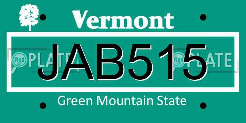 JAB515 Vermont License Plate