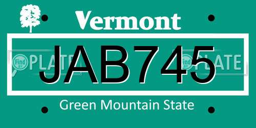 JAB745 Vermont License Plate