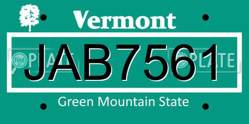 JAB7561 Vermont License Plate