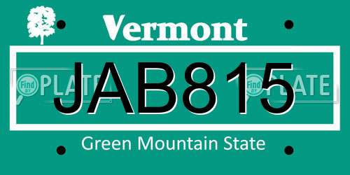 JAB815 Vermont License Plate