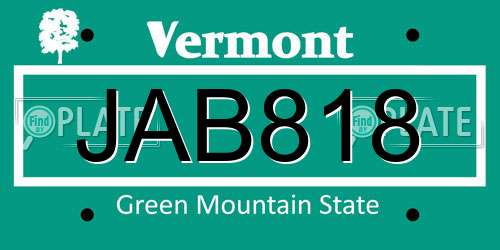 JAB818 Vermont License Plate