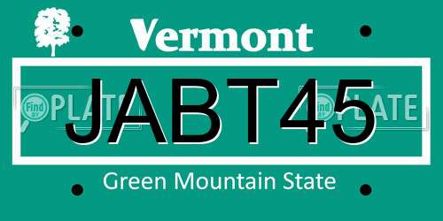 JABT45 Vermont License Plate