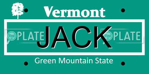 JACK Vermont License Plate