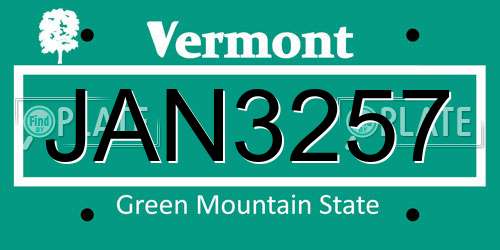 JAN3257 Vermont License Plate
