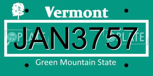JAN3757 Vermont License Plate