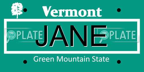 JANE Vermont License Plate