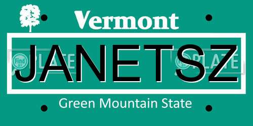 JANETSZ Vermont License Plate