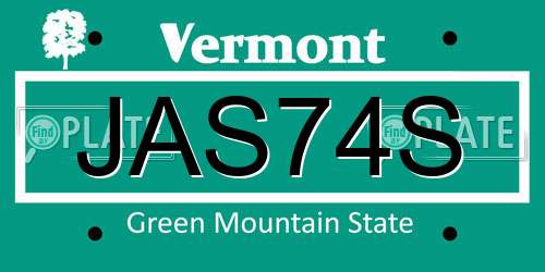 JAS74S Vermont License Plate