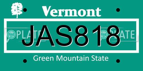 JAS818 Vermont License Plate