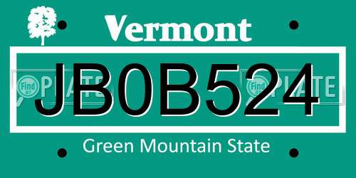JB0B524 Vermont License Plate