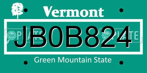 JB0B824 Vermont License Plate