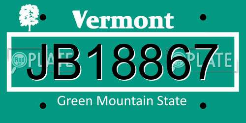 JB18867 Vermont License Plate