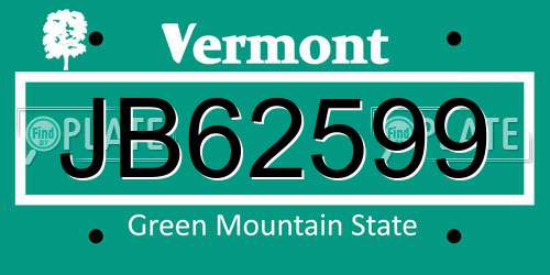 JB62599 Vermont License Plate