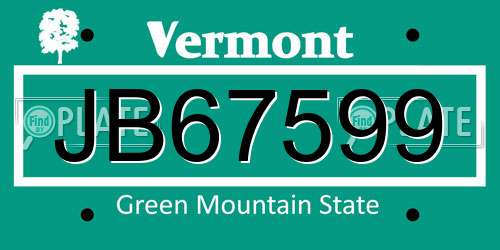 JB67599 Vermont License Plate