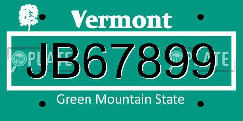 JB67899 Vermont License Plate