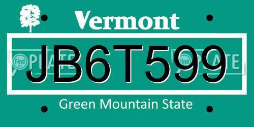 JB6T599 Vermont License Plate