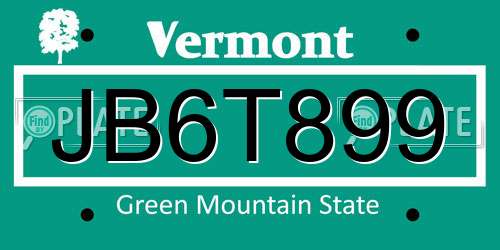 JB6T899 Vermont License Plate