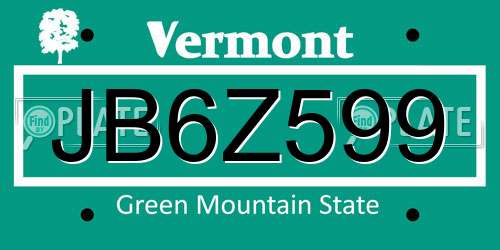 JB6Z599 Vermont License Plate