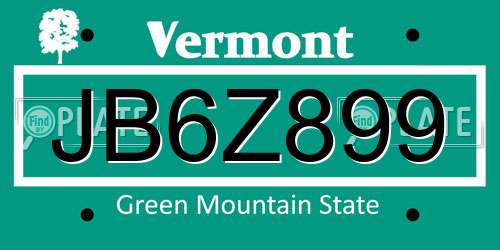 JB6Z899 Vermont License Plate