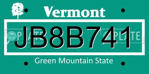 JB8B741 Vermont License Plate