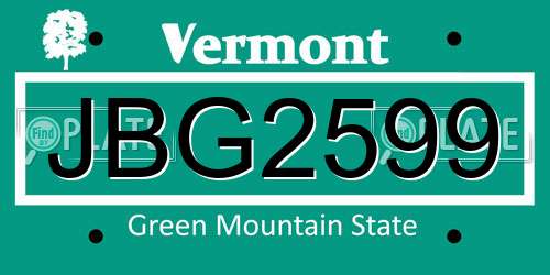 JBG2599 Vermont License Plate