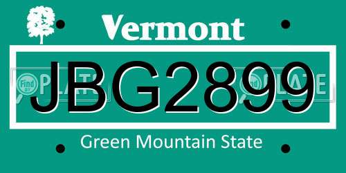 JBG2899 Vermont License Plate
