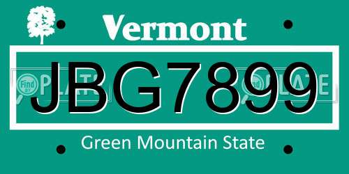 JBG7899 Vermont License Plate