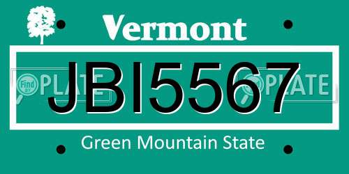 JBI5567 Vermont License Plate
