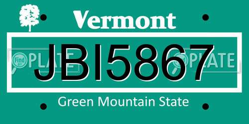JBI5867 Vermont License Plate
