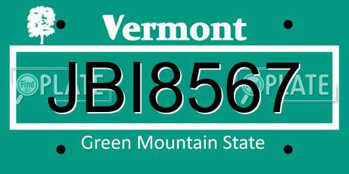 JBI8567 Vermont License Plate