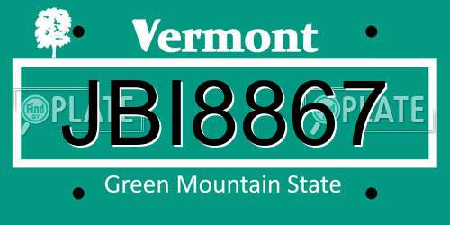 JBI8867 Vermont License Plate