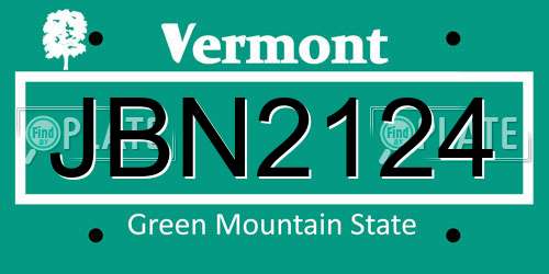 JBN2124 Vermont License Plate
