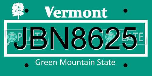 JBN8625 Vermont License Plate