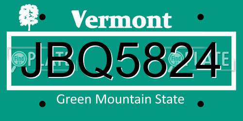 JBQ5824 Vermont License Plate