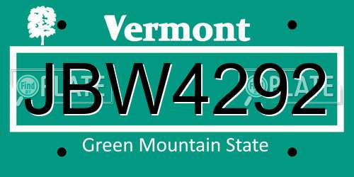 JBW4292 Vermont License Plate